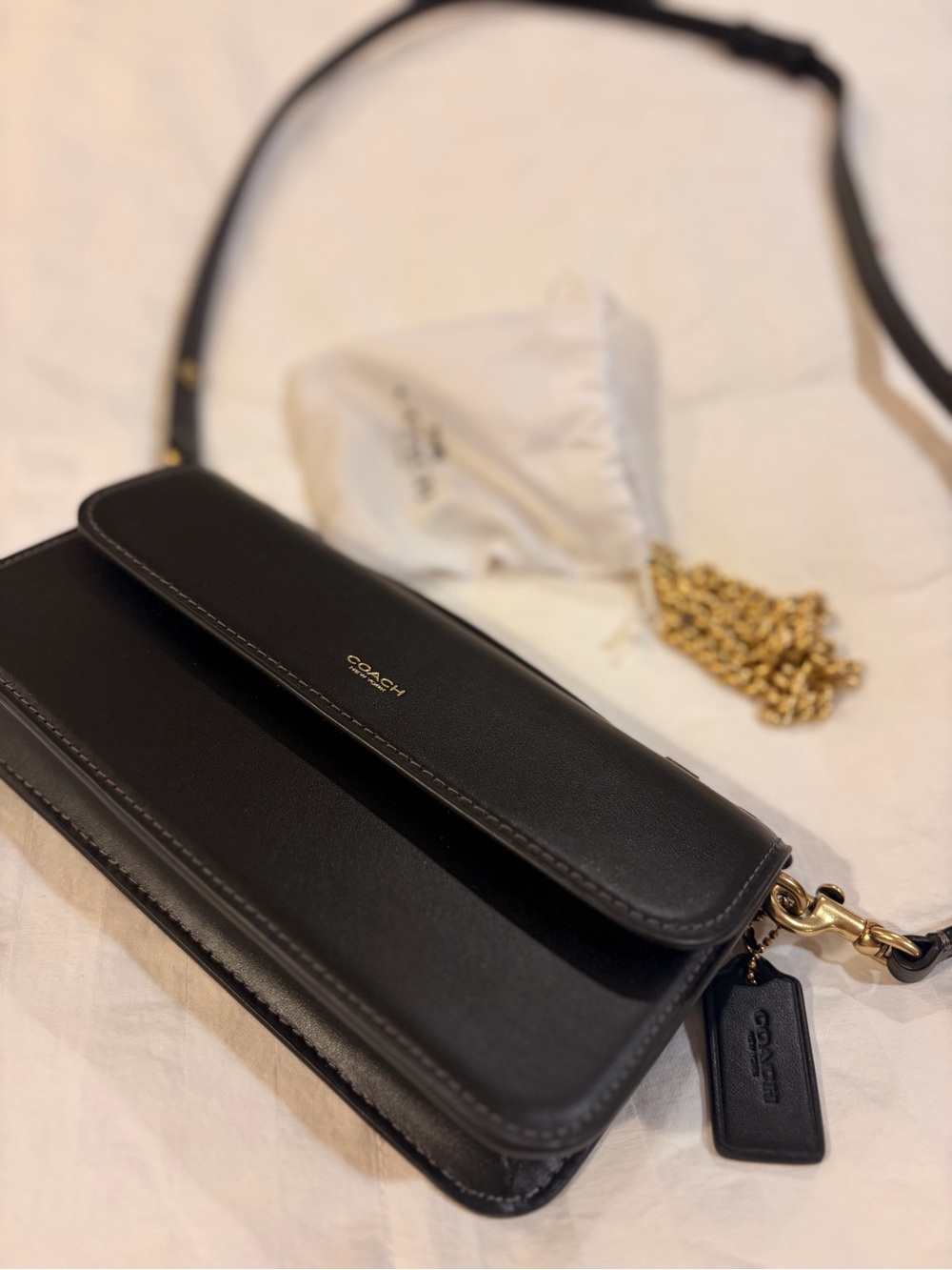 Coach Black Leather Shoulder Bag with Gold Hardware